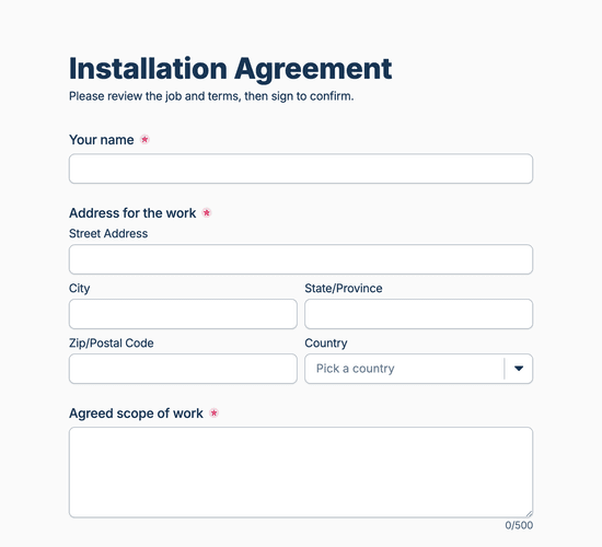 Artificial Grass Installation Agreement Form