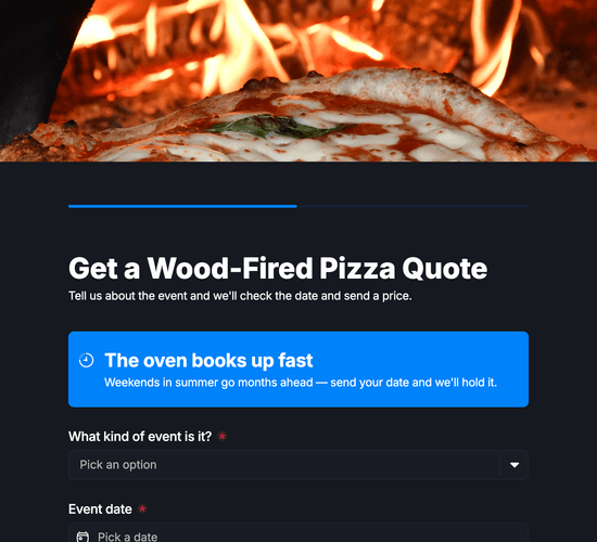 Pizza Van Event Booking Enquiry Form