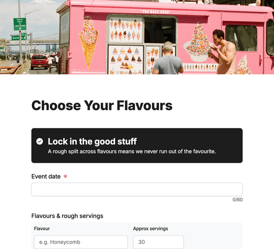 Dessert Flavour & Serving Selection Form