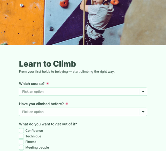 Learn to Climb Beginner Course Registration Form