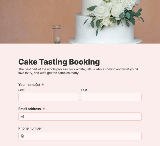 Cake Tasting Booking Form