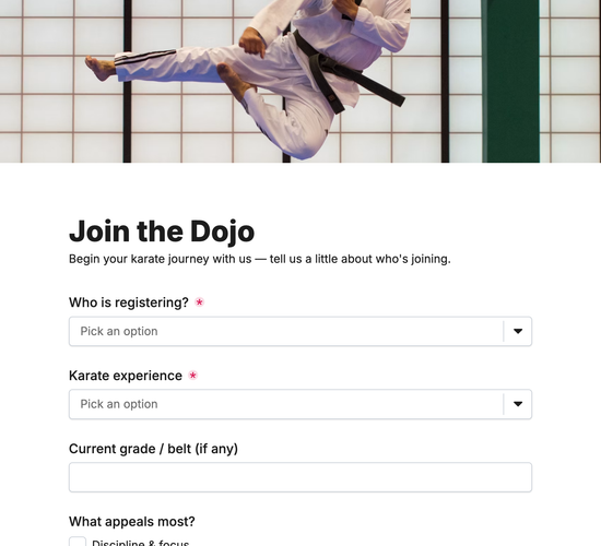 Karate Dojo New Student Registration Form