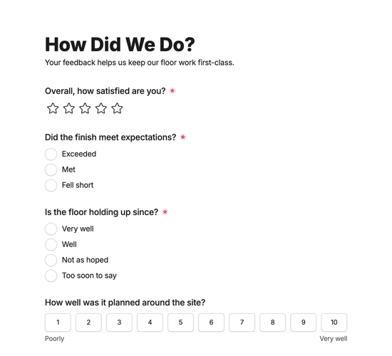 Floor Care Feedback Form
