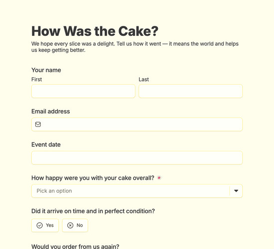 Cake Feedback Form