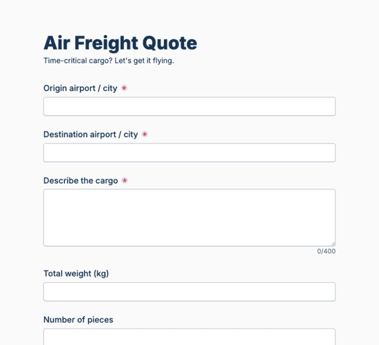 Air Cargo Freight Quote Form