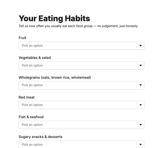 Food Frequency Questionnaire Form