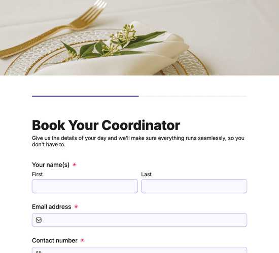 On-the-Day Coordination Booking Form