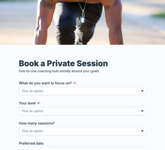Private Calisthenics Session Booking Form