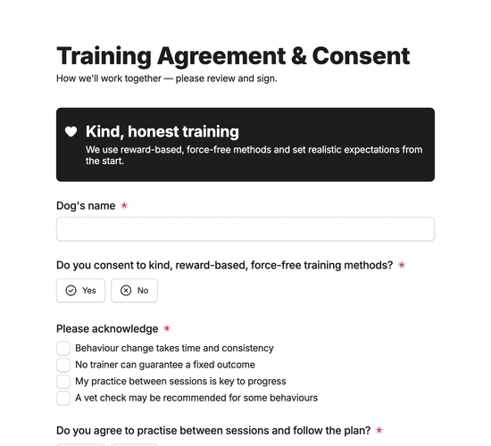 Training Agreement & Methods Consent Form