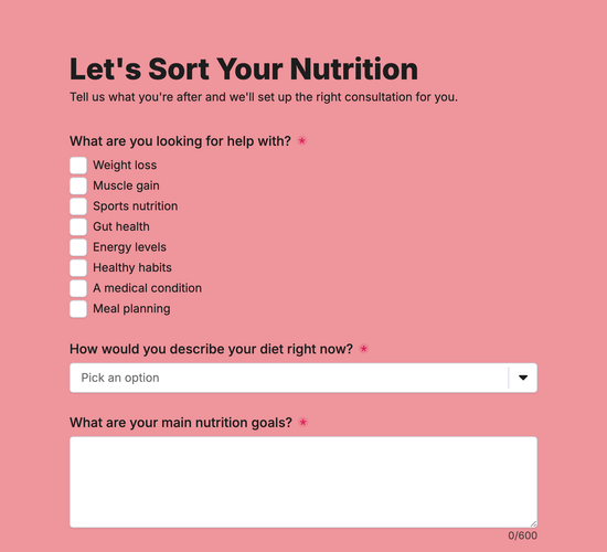 Nutrition Consultation Enquiry Form