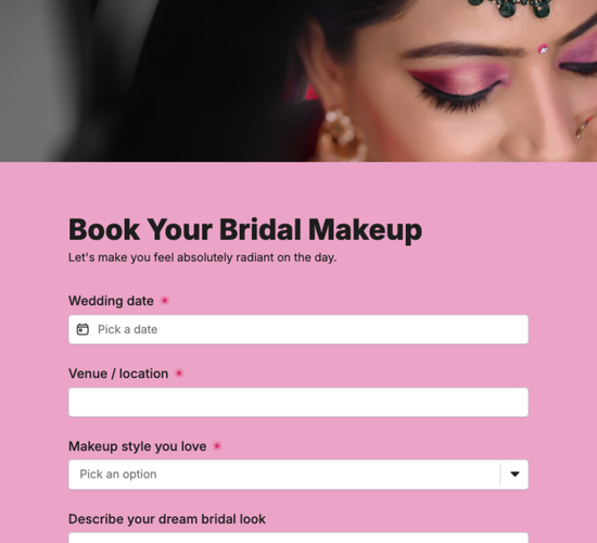 Bridal Makeup Booking Form