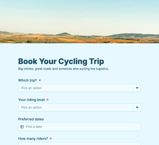 Cycling Holiday & Tour Booking Form