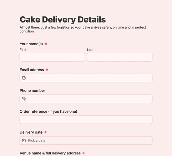 Cake Delivery Details Form