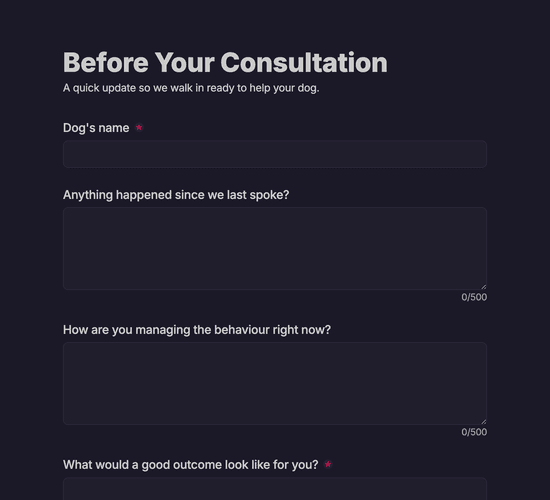 Behaviour Consultation Pre-Session Questionnaire Form