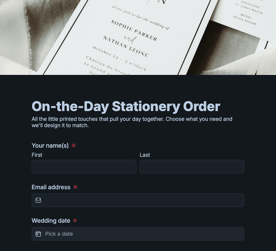 On-the-Day Stationery Order Form
