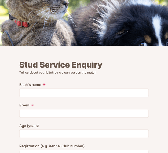 Stud Dog Service Enquiry Form