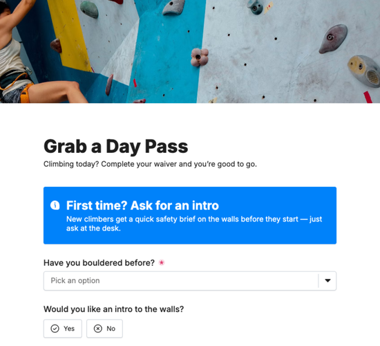Bouldering Day Pass & Waiver Form