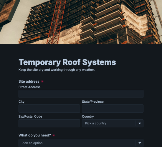 Temporary Roof Scaffold Inquiry Form