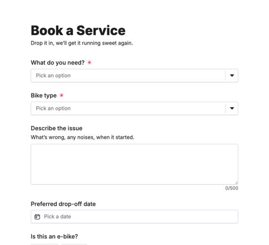Bike Service & Repair Booking Form