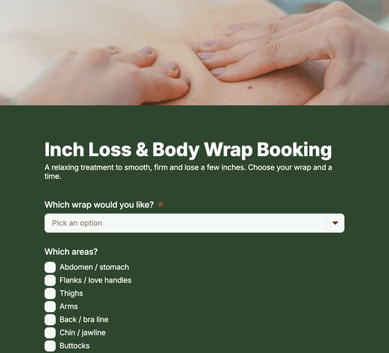 Inch Loss & Body Wrap Booking Form