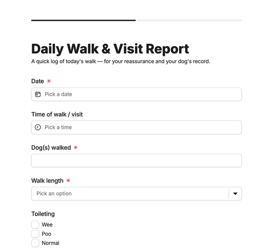 Daily Dog Walk Report & Visit Log Form