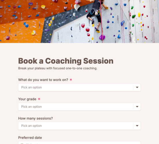 Private Climbing Coaching Booking Form