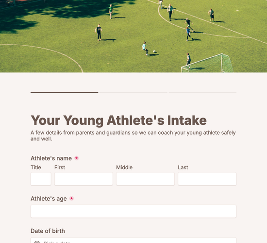 Youth Athlete Sports Training Intake Form