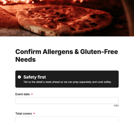Pizza Allergen & Gluten-Free Confirmation Form