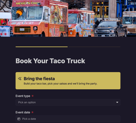 Mexican Taco Truck Booking Form