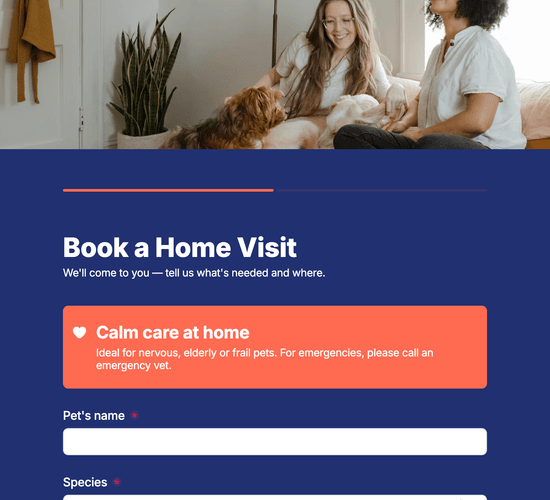 Mobile Vet Home Visit Booking Form