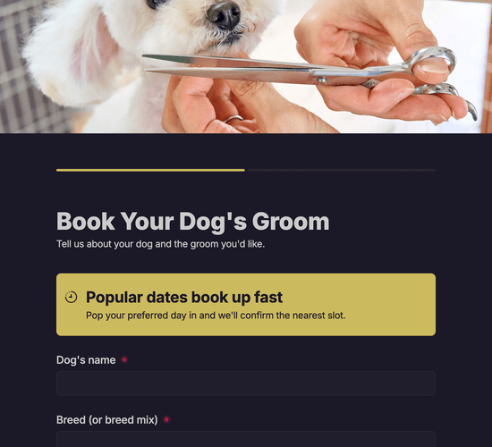 Dog Grooming Appointment Booking Form
