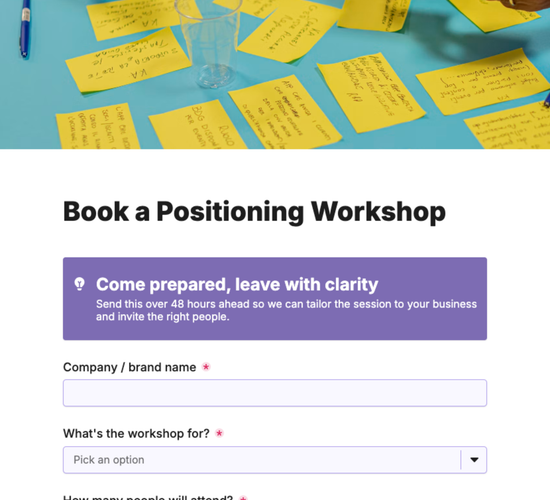 Brand Positioning Workshop Booking Form