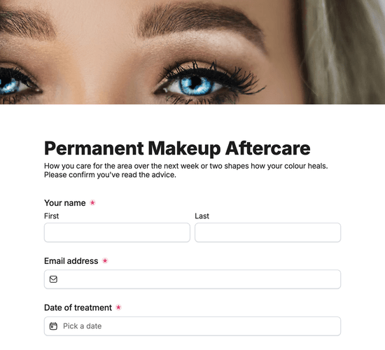 Permanent Makeup Aftercare Acknowledgement Form