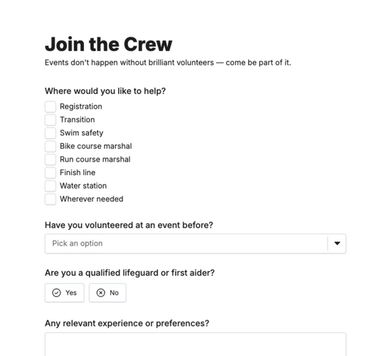 Triathlon Volunteer & Marshal Application Form