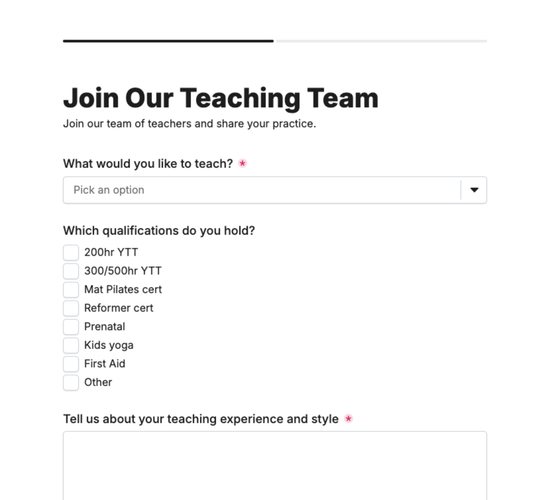 Studio Teacher Job Application Form