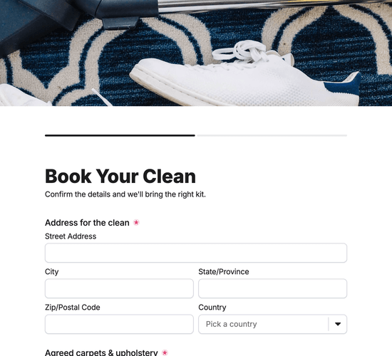 Carpet & Upholstery Cleaning Booking Form
