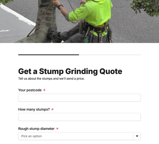 Stump Grinding Quote Request Form