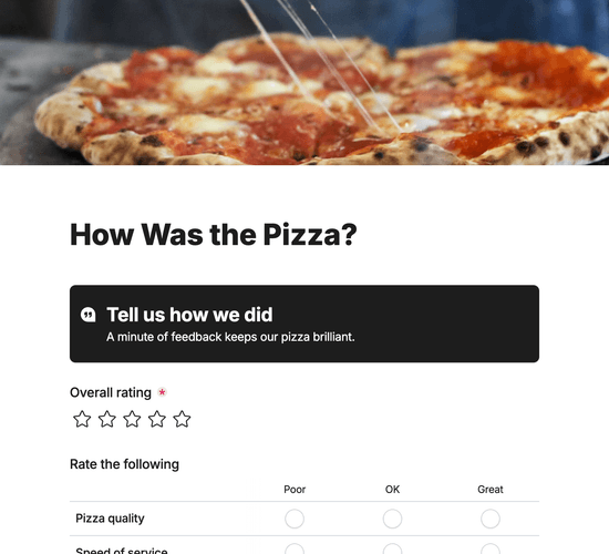 Pizza Catering Feedback Form