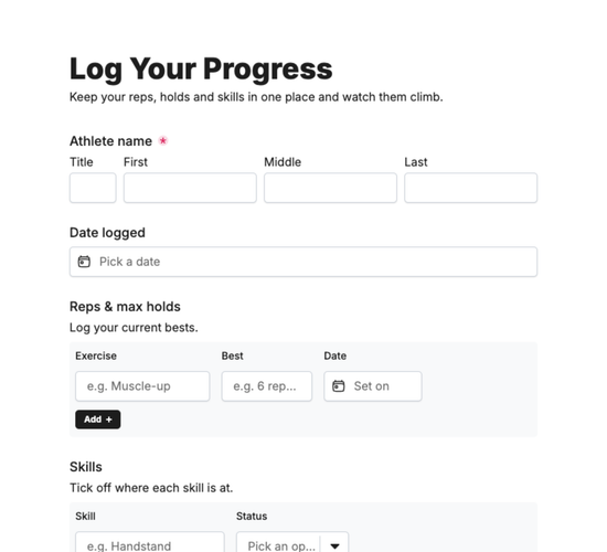Calisthenics Progress & PR Tracking Form