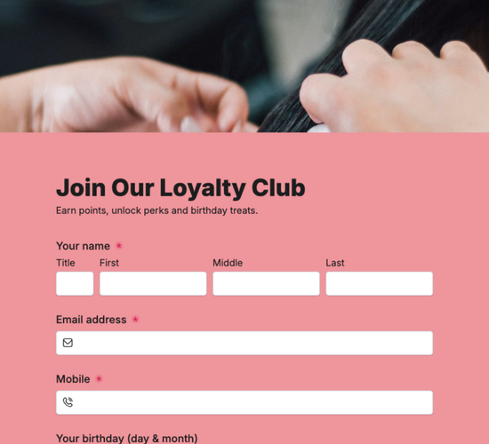Hair Salon Loyalty Signup Form