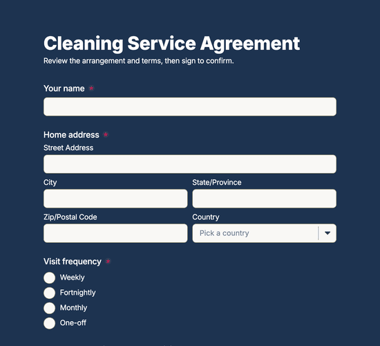 Domestic Cleaning Service Agreement Form