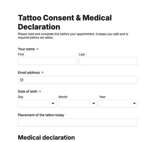 Tattoo Consent & Medical Declaration Form