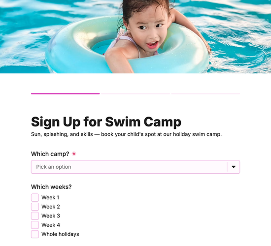 Swim Camp & Holiday Clinic Enrollment Form