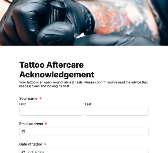 Tattoo Aftercare Acknowledgement Form