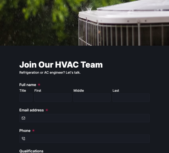 HVAC Engineer Job Application Form