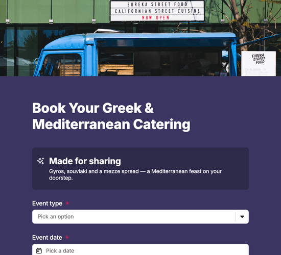 Greek & Mediterranean Catering Booking Form
