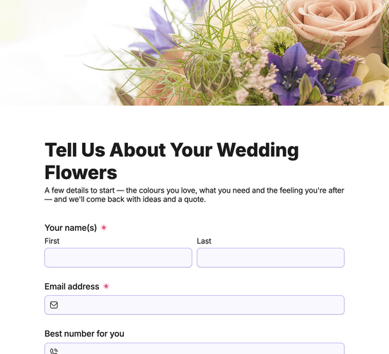 Wedding Florist Enquiry Form