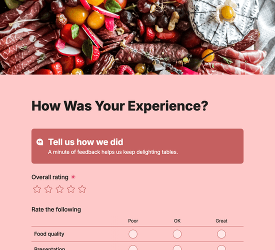Private Chef & Grazing Feedback Form