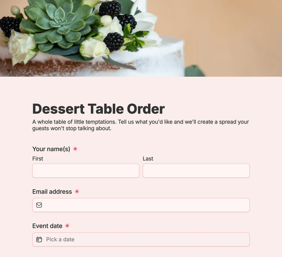 Dessert Table Order Form