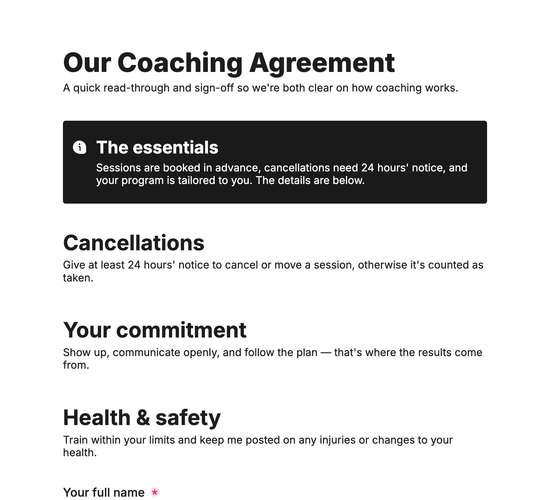 Coaching Agreement & Cancellation Policy Form